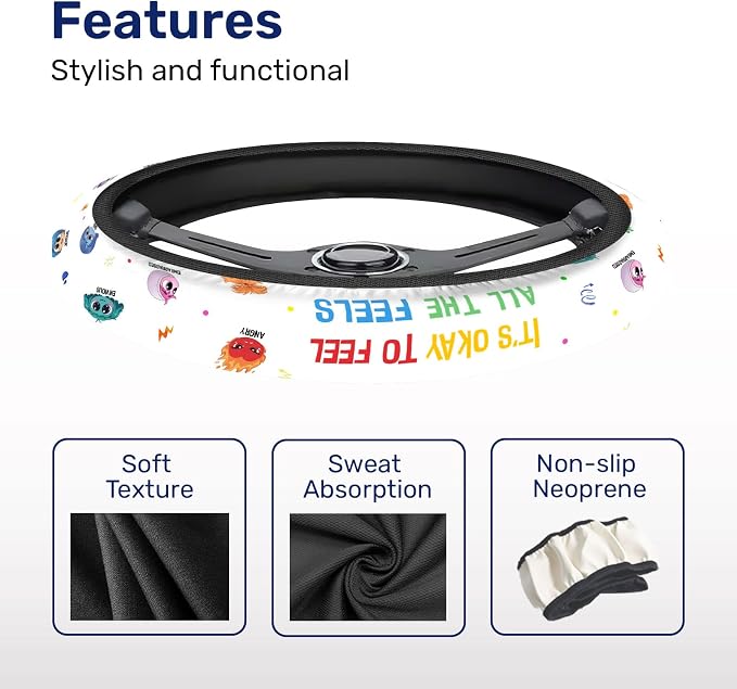 GENANY Mental Mood Steering Wheel Cover, Non Slip Polyester Car Wheel Protector for Car SUV Truck, Universal 15 Inch