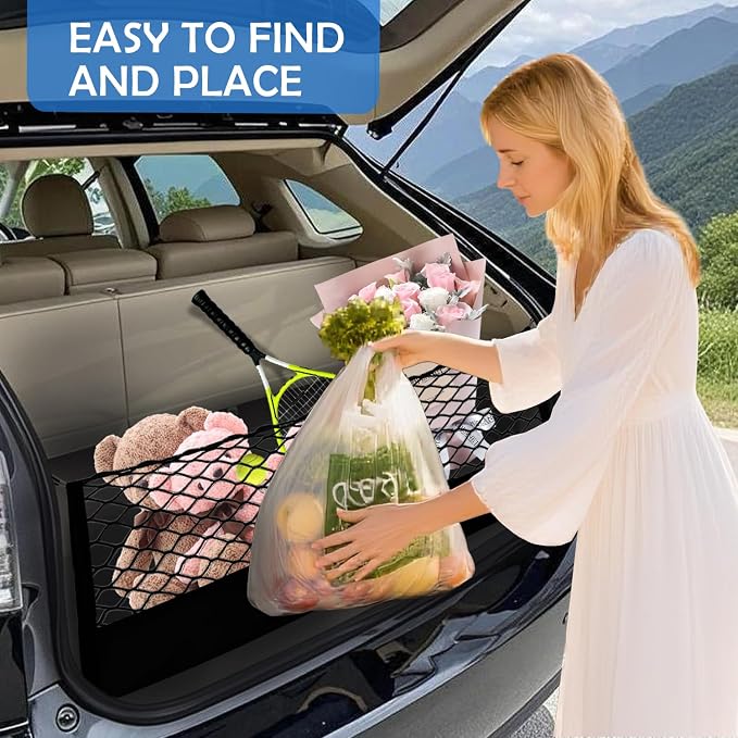 Truck Bed Cargo Net for Toyota Highlander 2020-2025 2026 Accessories, Envelope Style Rear Trunk Mesh Cargo Net, Heavy Duty 5mm Bungee&Double-Layer Nylon Storage Tailgate Netting Holder Organizer