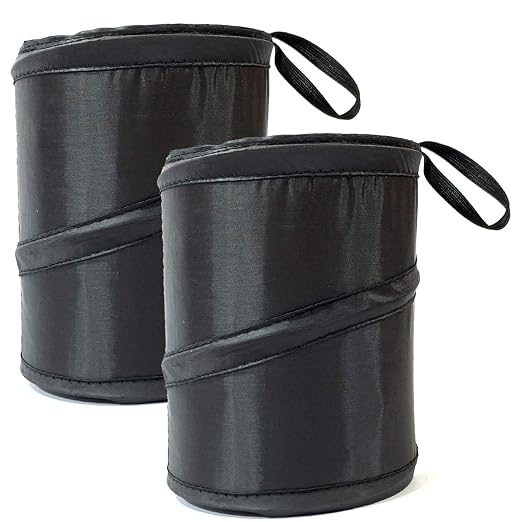 Kitbest (2 Pack Car Trash Can, 1 Gallon Car Garbage Bin Collapsible Pop-up Water Proof Bag Mini Portable Waste Basket Bin, Rubbish Bin (Black)