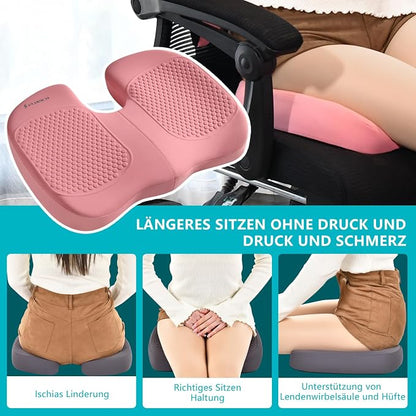 FLORICH 3 PCS Seat Cushion for Carseat Lumbar Support Pillow Car Neck Headrest Pillows Memory Foam Gel Memory Foam Massage Point Seat Pads Pressure Relief Back Cushion for Office Chair(Light Pink)