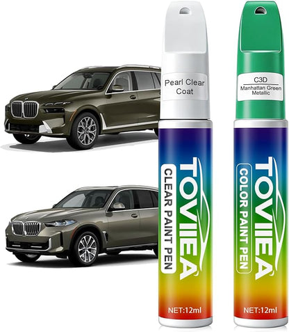 Manhattan Green Metallic(C3D) Touch Up Paint Compatible with BMW,2-In-1 Car Scratch Remover Pen,Car Paint Scratch Repair Kit for Scratches,Chips & Nicks,2-PCS SET
