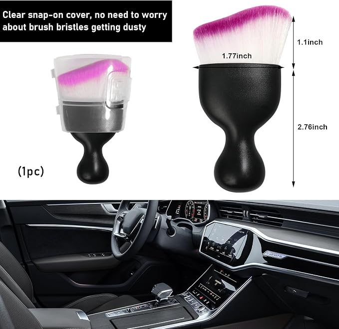 Ziciner Car Detailing Brush, Curved Soft Bristles Auto Removal Dust Collectors, Universal Vehicle Dashboard, Air Conditioner Vents etc Interior Cleaning Tool Accessories (Purple)