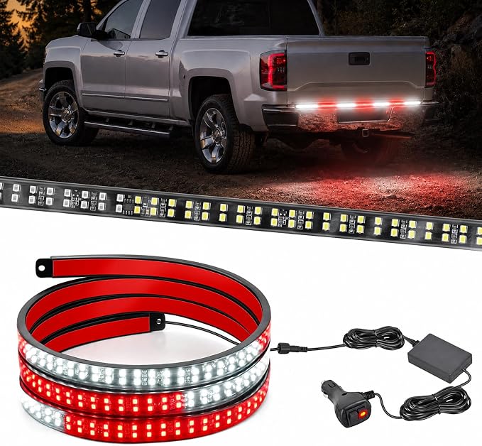 Nilight 48 Inch Truck Tailgate Strobe Light Strip Tail Emergency Bar Rear Window Warning Lamp Ultra-Bright Double Row 288 LED for Pickup Trailers Construction Vehicles Car SUV, Red White