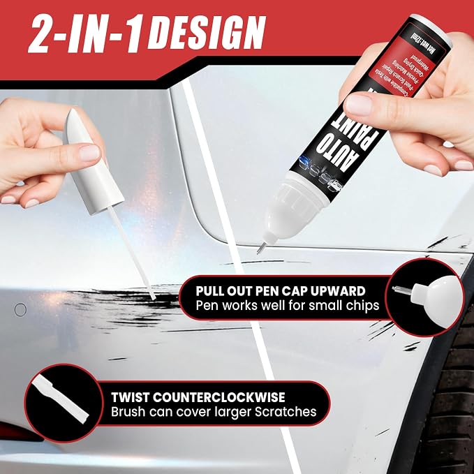 Touch Up Paint for Cars (Pearl White Multi-Coat PPSW), Compatible with Tesla Model Y/3/X/S, 0.4 fl oz Color Accurate 2-in-1 Car Paint Scratch Repair Pen, Easy to Use, Fast-Drying, Long-Lasting