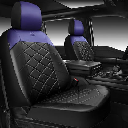 CAR PASS Memory Foam Leather Front Seat Covers, Waterproof Nappa Leather Seat Covers Front Seats Universal Fit for Cars,SUV,Truck Seat Covers Thick 3D Foam Comfortable, Airbag Compatible Black Blue