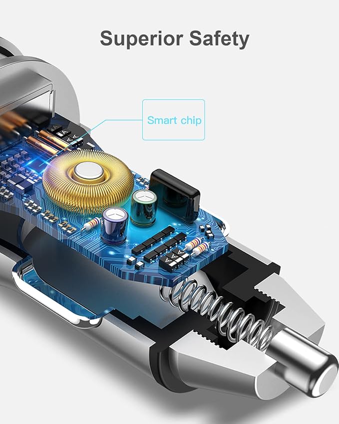 [Pure Copper] USB C Car Charger, SUPERONE 45W Dual USB Car Charger Adapter with 27W/20W PD Port, Fast QC3.0 LED Voltmeter for iPhone 17 16 15 14 Max/Pro/Plus/Mini, Pixel 9/8/7, Samsung S25/S24 More