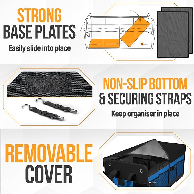 FORTEM Trunk Organizer For SUV Car Organizer and Storage, Multi-Compartment Storage Bag Car Accessories for Women Men, Perfect Christmas Gifts, 1680D Oxford, Non Slip Bottom, Straps, Soft Cover (50L)