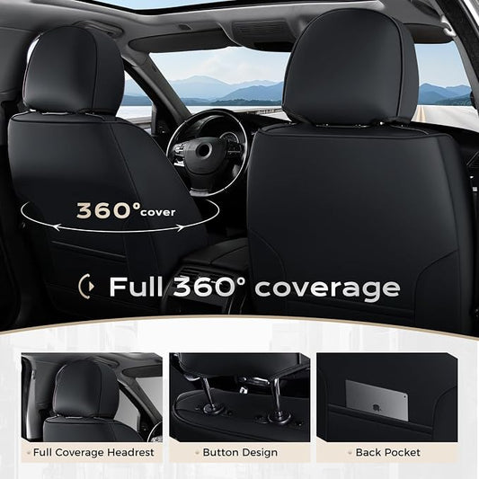 Coverado Car Seat Covers Front Seats, 2-Pack Black Seat Covers for Cars, Waterproof Leather Car Seat Covers for Cars, Car Seat Protector Car Seat Cushion Universal Fit for Most Cars Trucks SUV