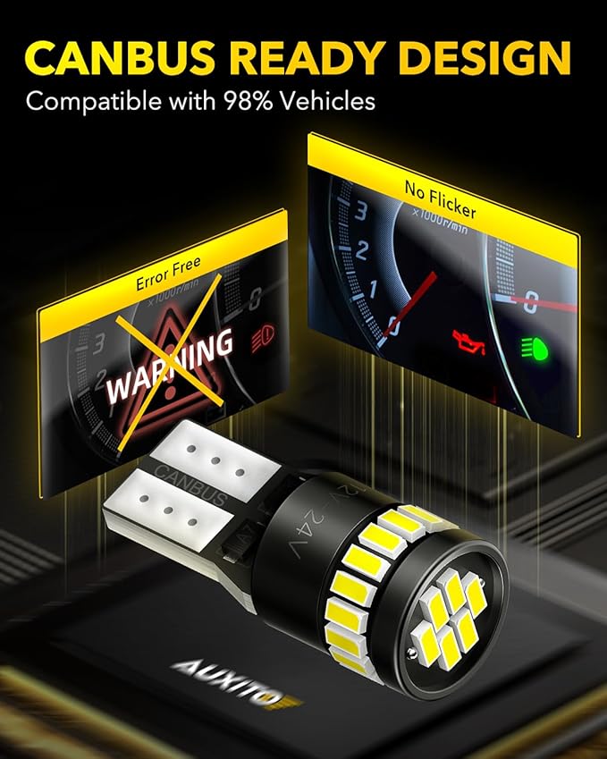 AUXITO 194 LED Bulb 6000K White Canbus Error Free, 168 175 2825 W5W T10 LED Replacement Light Kit for Car Interior Map Marker License Plate Parking Dome Lights, Pack of 4