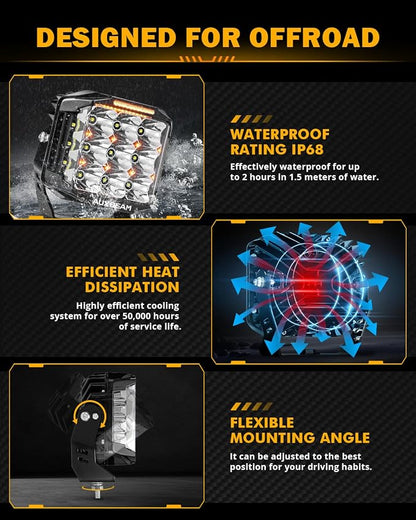 Auxbeam 7 Inch LED Pod Lights, V-MAX Series Offroad Driving Cube Lights with Amber DRL& Backlight, 228W Super Bright Spot Flood Combo Beam Universal Auxiliary Ditch Light with Amber Cover, 2PCS