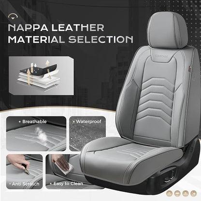 Coverado Leather Seat Covers, Gray Seat Covers Full Set, Car Seat Covers Front Seats and Back, Waterproof Faux Leather Car Seat Cushion Car Seat Protector Universal Fit for Most Cars Trucks SUV