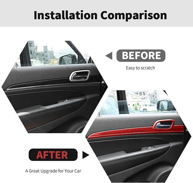 RT-TCZ Center Console Dashboard Panel Trim Inner Door Handle Cover Interior Trim Kit Decor Accessories for Jeep Grand Cherokee 2011-2020,Red Carbon Fiber