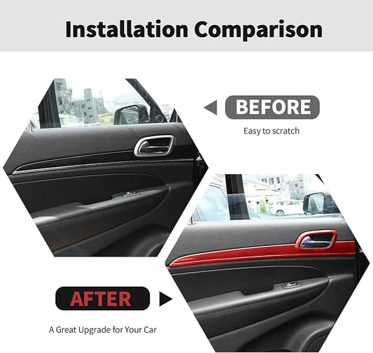RT-TCZ Center Console Dashboard Panel Trim Inner Door Handle Cover Interior Trim Kit Decor Accessories for Jeep Grand Cherokee 2011-2020,Red Carbon Fiber