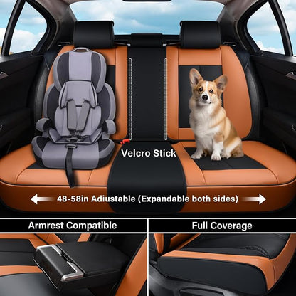 Coverado Car Seat Cover Full Set, Kaki Seat Covers Front Seats Back Seat Covers, Nappa Leather Waterproof, Car Seat Cushion, Car Seat Protector Universal Fit Most Cars