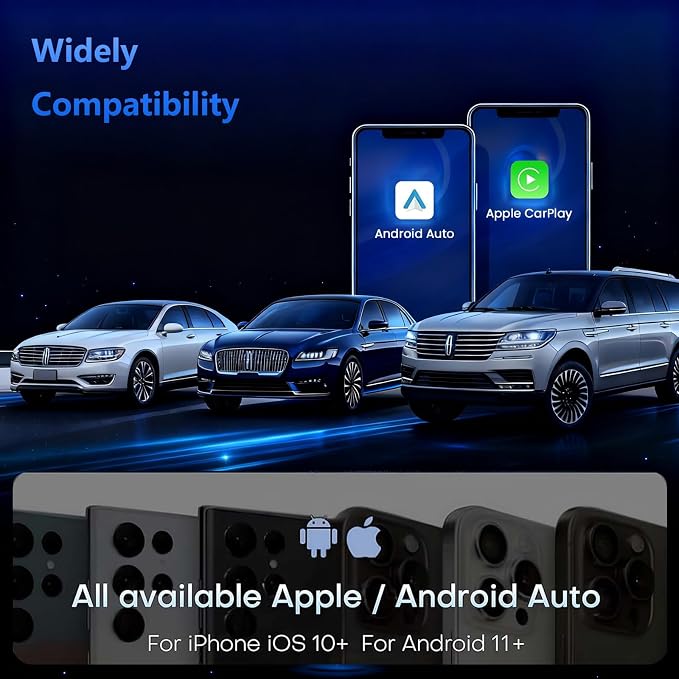 2026 Upgrade Wireless CarPlay Adapter & Android Auto, 2-in-1 CarPlay Adapter Convert Wired to Wireless, Mini Size with USB A & USB-C Extension Cable, Plug & Play, Stable Connection & No Delay (Black)