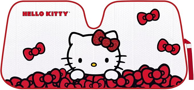 Carbella Hello Kitty Car Windshield Sun Shade, Official Sanrio Sun Shade for Car Window, Cute Sun Shade for Front Windshield, Hello Kitty Accessories for Women ﻿(Red Bow Dreams)