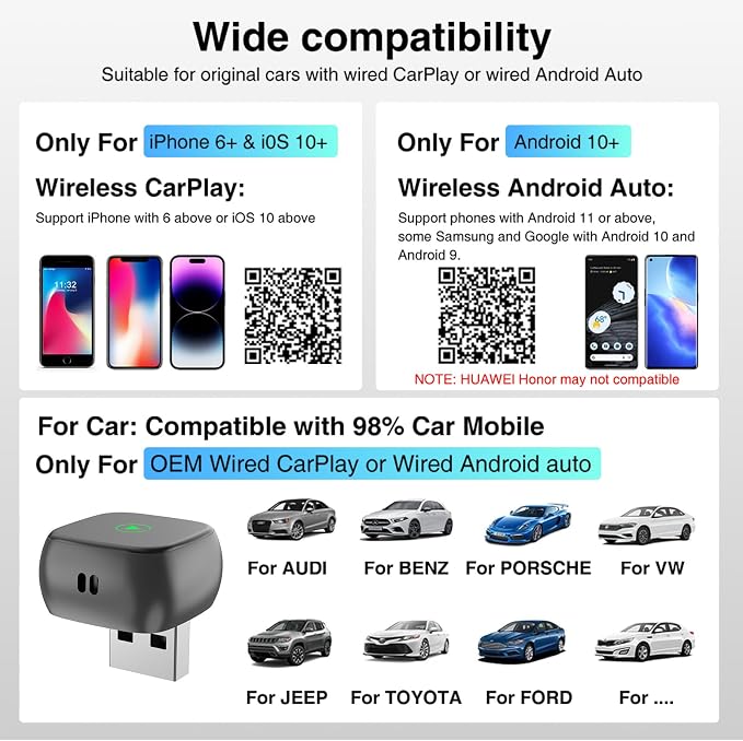 2026 Upgraded Wireless CarPlay Adapter & Android Auto, 2 in 1 Mini Dongle with Cooling Vents for Stable Connection, Converts Wired to Wireless, 5GHz WiFi No Delay, Plug & Play for Factory Wired Cars