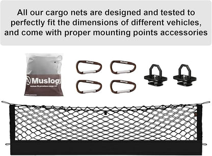 Muslogy Truck Bed Cargo Net Trunk Netting Compatible with 2015-2022 Chevy Colorado & GMC Canyon Accessories, Pickup Cargo Organizer SUV Sedan Storage Net w/Heavy Duty Carabiners