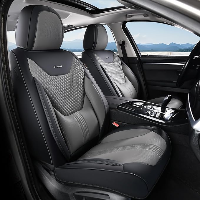 Coverado Car Seat Covers with Lumbar Support, Front Covers for Cars, Universal Automotive Seat Cover, Waterproof, Leather Car Seat Cushion, Interior Seat Protectors for Most Cars