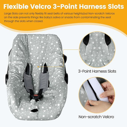 Orzbow Infant Car Seat Cover Liner, 100% Cotton Baby Seat Protector Cover, Universal Fit Carseat Liner for Travel System Car Seats, Breathable & Prevent Dirt, Machine Washable, 0-12 Months, Gray