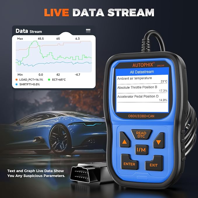 AUTOPHIX OM126P+ OBD2 Scanner, Check Engine Light Code Reader, Car Code Scanner for Automotive Diagnostic, Read & Clear Fault Code, Pass Smog Test, Live Data, for All US Cars After 1996