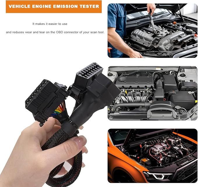 OBD2 Splitter, 16 Pin 1×Male to 2×Female Extension Connector Cable Splitter, Universal OBDII Extension Y Flat Ribbon Cord Adapter for Car Diagnostic Scanner, Car Accessories