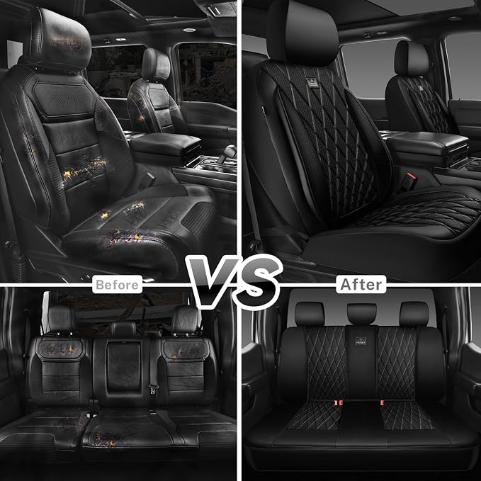 CAR PASS Thick Foam 3D Mesh Leather Car Seat Covers Full Set, Luxury Breathable Premuim Faux Leather Automotive Seat Covers, Airbag Compatible Universal Fit for Most Sedan Van Truck SUV, Pure Black