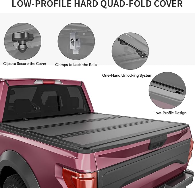 OEDRO Low-Profile Hard Tri-Fold Tonneau Cover Compatible with Toyota Tacoma 2024 2025 2026 (Excl. Trail Edition) 5ft Bed with Tacoma Bed Rail, One-Handed Quick Release, Drainage Design