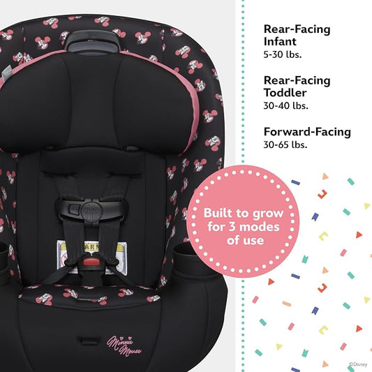 Disney Baby Ellaris 3-in-1 Convertible Car Seat, Slim Fit Design, Rear & Forward-Facing, 5-Position Headrest, 3-Across Fit, Travel-Friendly with Machine-Washable Seat Pad, Mickey Sprinkle