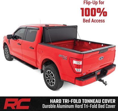 Rough Country Hard Flip-Up Truck Bed Tonneau Cover for Ford F-150 (2015-2020) - Flush Folding Aluminum Bed Cover