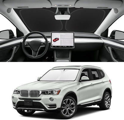 Custom Fit Windshield Sun Shade for BMW X3 2011-2017, Blocks UV & Heat, Front Window Sunshade Accessories, Easy Fold & Store Keep Your Car Cooler