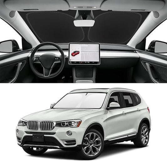 Custom Fit Windshield Sun Shade for BMW X3 2011-2017, Blocks UV & Heat, Front Window Sunshade Accessories, Easy Fold & Store Keep Your Car Cooler