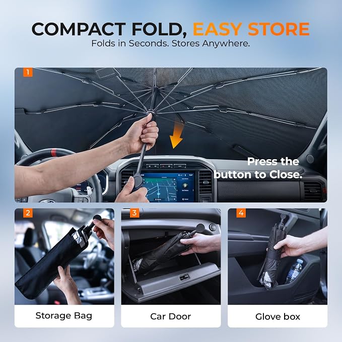 [2026 Upgraded] DooGooCoo Windshield Sun Shade Umbrella for GMC Sierra [100% Sunlight Blocked, Cooling Ice Crystal] Sunshade for Car Windshield for Sierra Sun Shade 2014-2026, Custom Fit for Sierra.