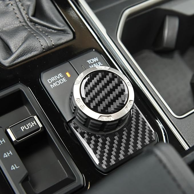 NVCNX Real Premium Carbon Fiber for Toyota Tundra 2022-2026 / Sequoia 2023-2026 2024 2025 Car Center Console Drive Mode Knob Cover Interior Trim Accessories Thick Overlay Sticker Decal 2PCs