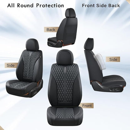 Coverado Front Seat Covers, Waterproof Seat Covers, 2 Pack Nappa Leather Car Seat Covers, Black Seat Covers for Cars, Automotive Seat Covers Universal Car Seat Protector Fit for Most Cars Trucks