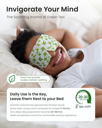 16 Packs Steam Eye Masks for Dry Eyes, Green Tea Warm Eye Mask, Relief Eye Fatigue & Puffy Eyes, Moist Heating Compress for Eyes, Self Heated Eye Mask, Disposable Travel Essentials & Relaxation Sets