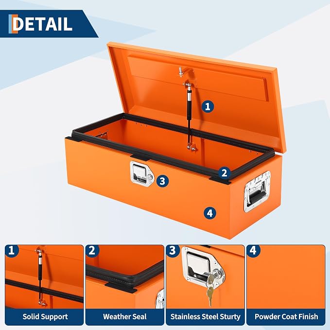 Garvee Black Steel Truck Bed Tool Box, Diamond Plate Tool Box with Side Handle and Lock Keys, Storage Toolbox Chest Box Organizer for Pickup, Truck Bed, RV, Trailer