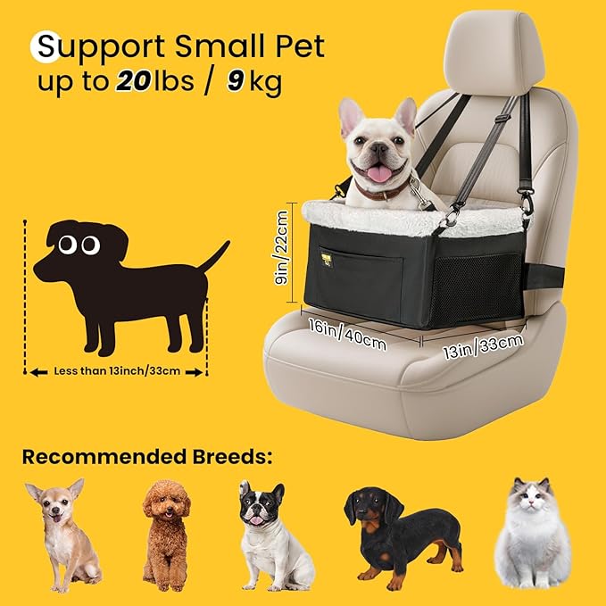 Conlun 2-Pack Dog Car Seat Boosters for Small Pets Under 20lbs, Portable Travel Puppy Car Seats with Internal Steel Frame, Comfort Cushions & Storage Pockets, Black