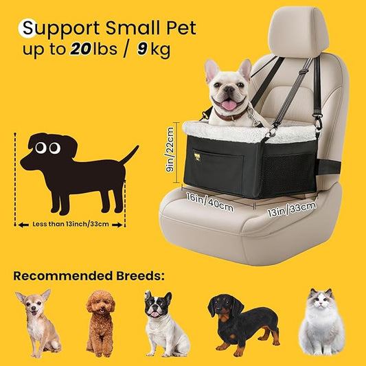 Conlun 2-Pack Dog Car Seat Boosters for Small Pets Under 20lbs, Portable Travel Puppy Car Seats with Internal Steel Frame, Comfort Cushions & Storage Pockets, Black