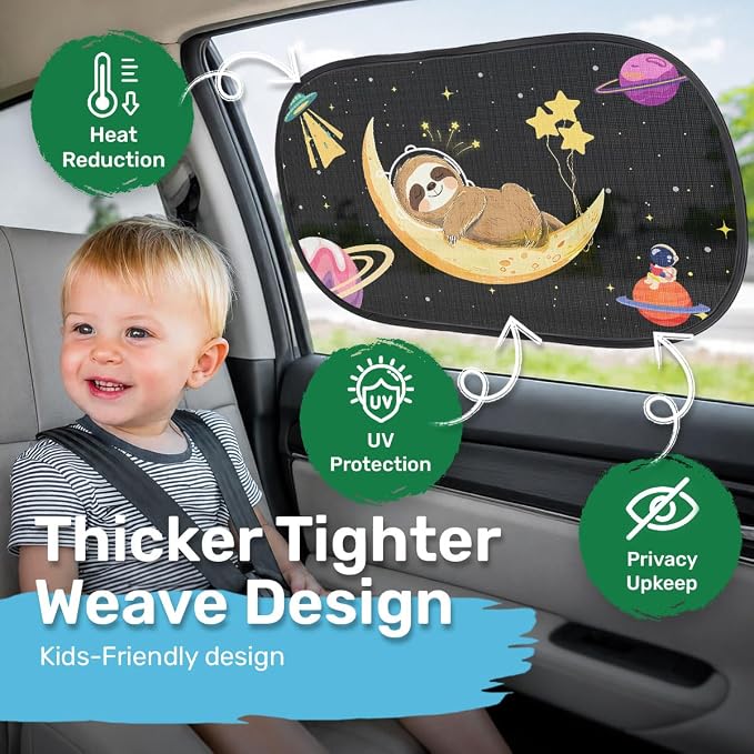 GENANY 2pcs Sloth Galaxy Window Sun Shade for Sedan SUV Truck (21x14 Inches), Sun Shades for Side Window, Accessories for Kids, Baby Window Shades, Summer Car Decor