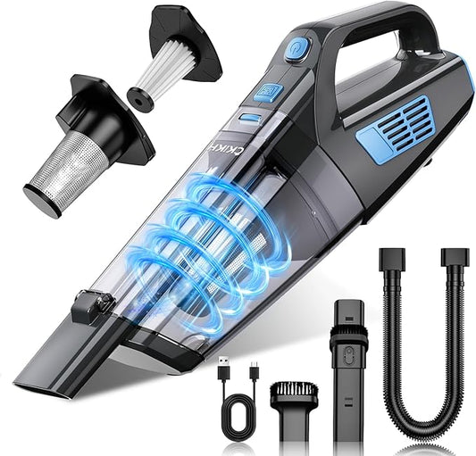 CKIKH Handheld Vacuum Cordless, 15000PA Strong Suction Hand Held Car Vacuum Cleaner Portable with Multi-Nozzles & Washable Filter, Lightweight Rechargeable Vacuum Cleaner for Home, Car, Office, Pets
