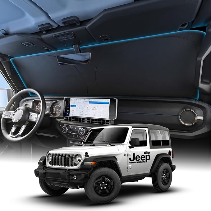 Wigoo for Jeep Wrangler Windshield Sunshade [OEM Design, 100% Sun Blockage] Foldable Heat Insulation Sun Shade with Storage Bag, for Jeep Wrangler (2018-2026), Silver Coating