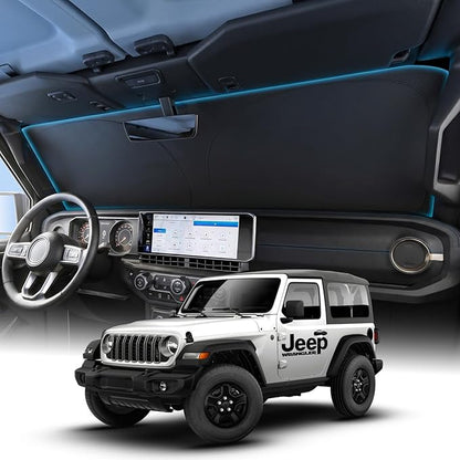 Wigoo for Jeep Wrangler Windshield Sunshade [OEM Design, 100% Sun Blockage] Foldable Heat Insulation Sun Shade with Storage Bag, for Jeep Wrangler (2018-2026), Silver Coating