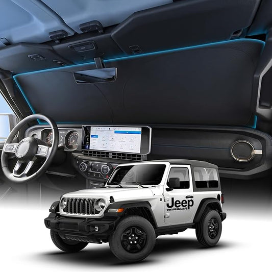 Wigoo for Jeep Wrangler Windshield Sunshade [OEM Design, 100% Sun Blockage] Foldable Heat Insulation Sun Shade with Storage Bag, for Jeep Wrangler (2018-2026), Silver Coating