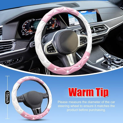 SuperKaKa Pink Steering Wheel Cover, Auto Cute Girly Car Interior Accessories Coquette Aesthetic Decoration Stuff