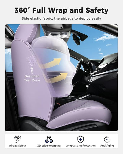 Huidasource Front Seat Covers, Universal Fit for Most Cars SUV Trucks, Full Coverage Leather Seat Cover, Airbag Compatble, Seat Function Retain, Storage Pocket Design, Easy to Install, Purple