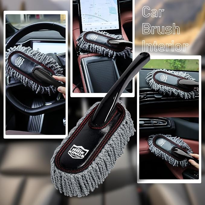 RideKings Car Duster Exterior Scratch Free with Extendable Handle, Microfiber Car Cleaning Brush for Dust Removal + Small Detailing Brush for Interior Care