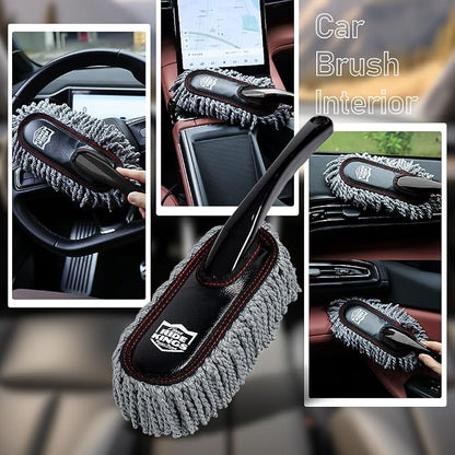 RideKings Car Duster Exterior Scratch Free with Extendable Handle, Microfiber Car Cleaning Brush for Dust Removal + Small Detailing Brush for Interior Care