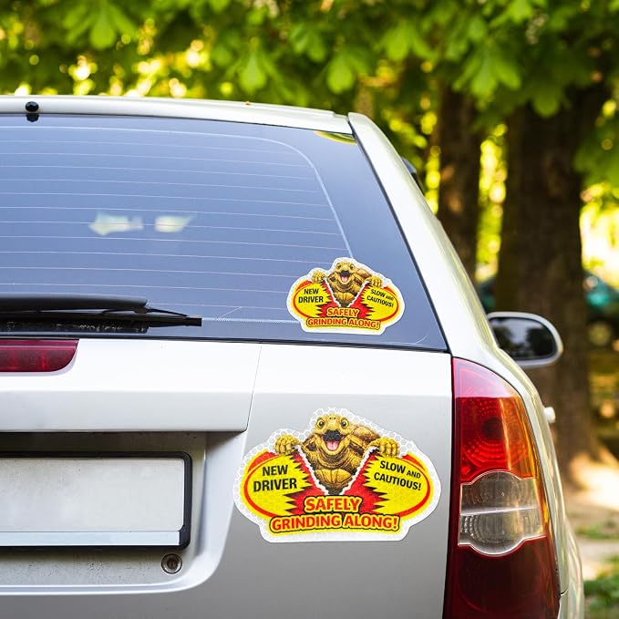 3 Pcs Reflective Student Driver Magnet and Stickers Set - Funny Animal New Driver Safety Signs for Car, Waterproof & Weatherproof High Visibility Vehicle Bumper Decals, Magnet + Stickers (Turtle)