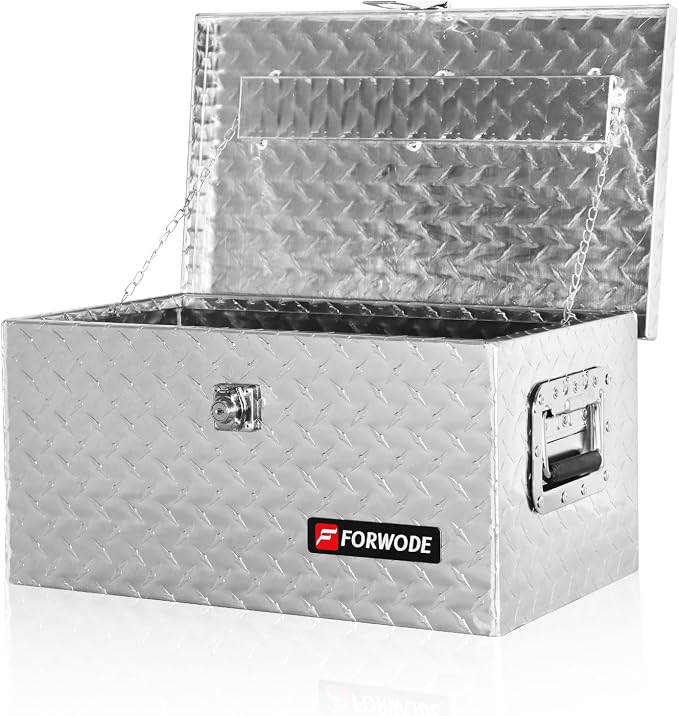 FORWODE 20 Inch Aluminum Truck Tool Box Lockable Truck Bed Tool Box Waterproof Truck Bed Storage Box with Side Handle Small Truck Tool Chest for Pickup, Truck Bed, RV, Trailer & Garage (Silver)